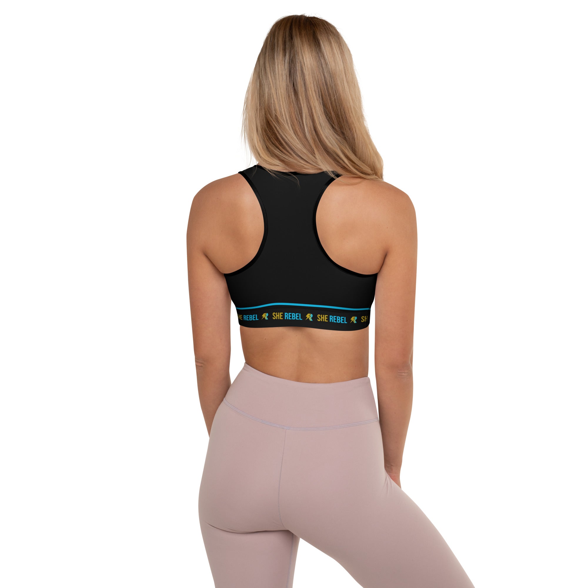 Blue & Gold She Rebel Logo Sports Bra